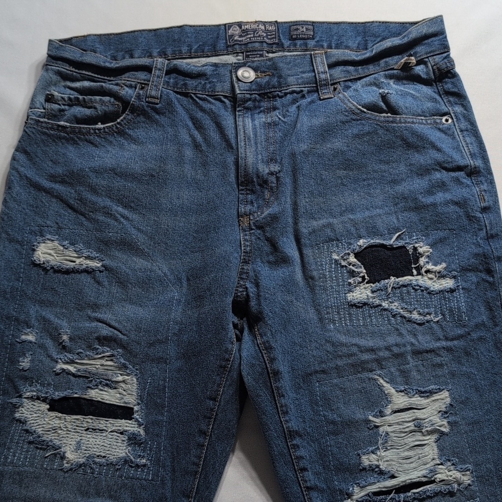 American Rag Men's Blue Distressed Jeans Size W34 L30 - Picture 3 of 6
